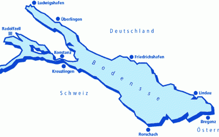 Karte des Bodensees mit den eingezeichneten Mitgliedern der Bodensee-Nachbarschaft