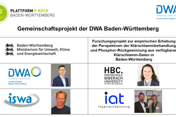 Erste Folie der Zwischenergebnisse des Forschungsprojekts zur empirischen Erhebung der PErspektiven der Klärschlammbehandlung und Phosphor-Rückgewinnung aus verfügbaren Klärschlamm-Daten in Baden-Württemberg
