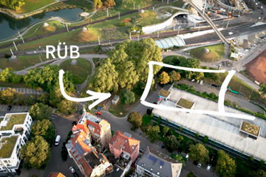 Luftaufname aus Stuttgart mit eingezeichneter Lage eines RÜBs