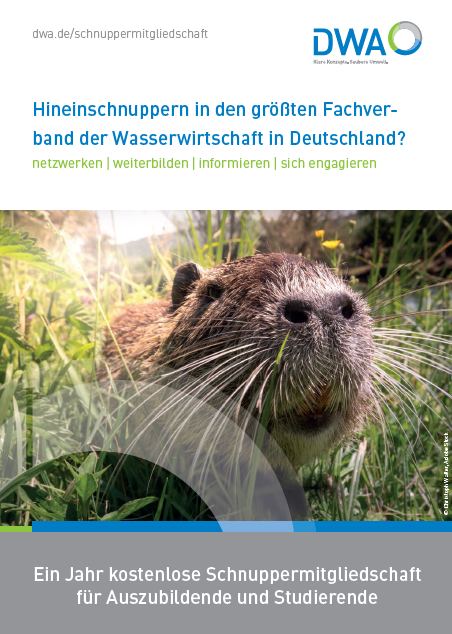 Cover des Flyers "Hineinschnuppern in den größten Fachverband der Wasserwirtschaft in Deutschland? netzwerken | weiterbilden | informieren | sich engagieren