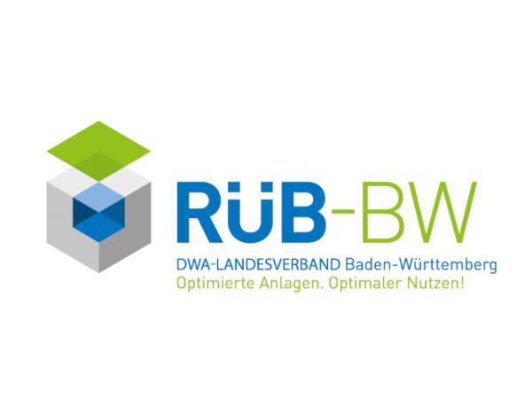 Logo des Projekts RÜB-BW vom DWA-Landesverband Baden-Württemberg. Optimierte Anlagen. Optimaler Nutzen!