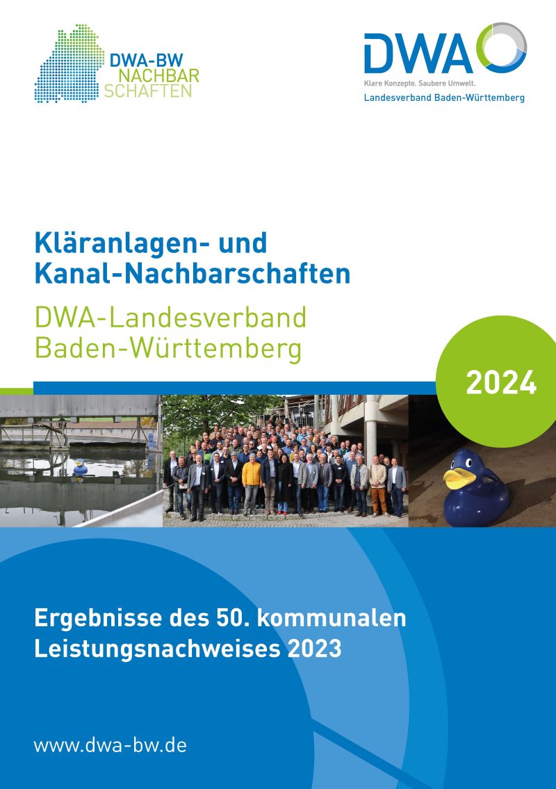 Cover des Fachbuches Kläranlagen- und Kanal-Nachbarschaften Baden-Württemberg 2024 - Ergebnisse des 50. kommunalen Leistungsnachweises.