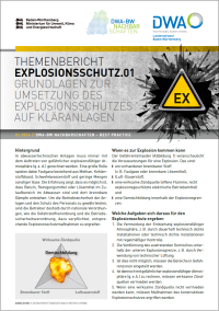 Erste Seite des Themenberichts Explosionsschutz.01 - Grundlagen zur Umsetzung des Explosionsschutzes auf Kläranlagen.