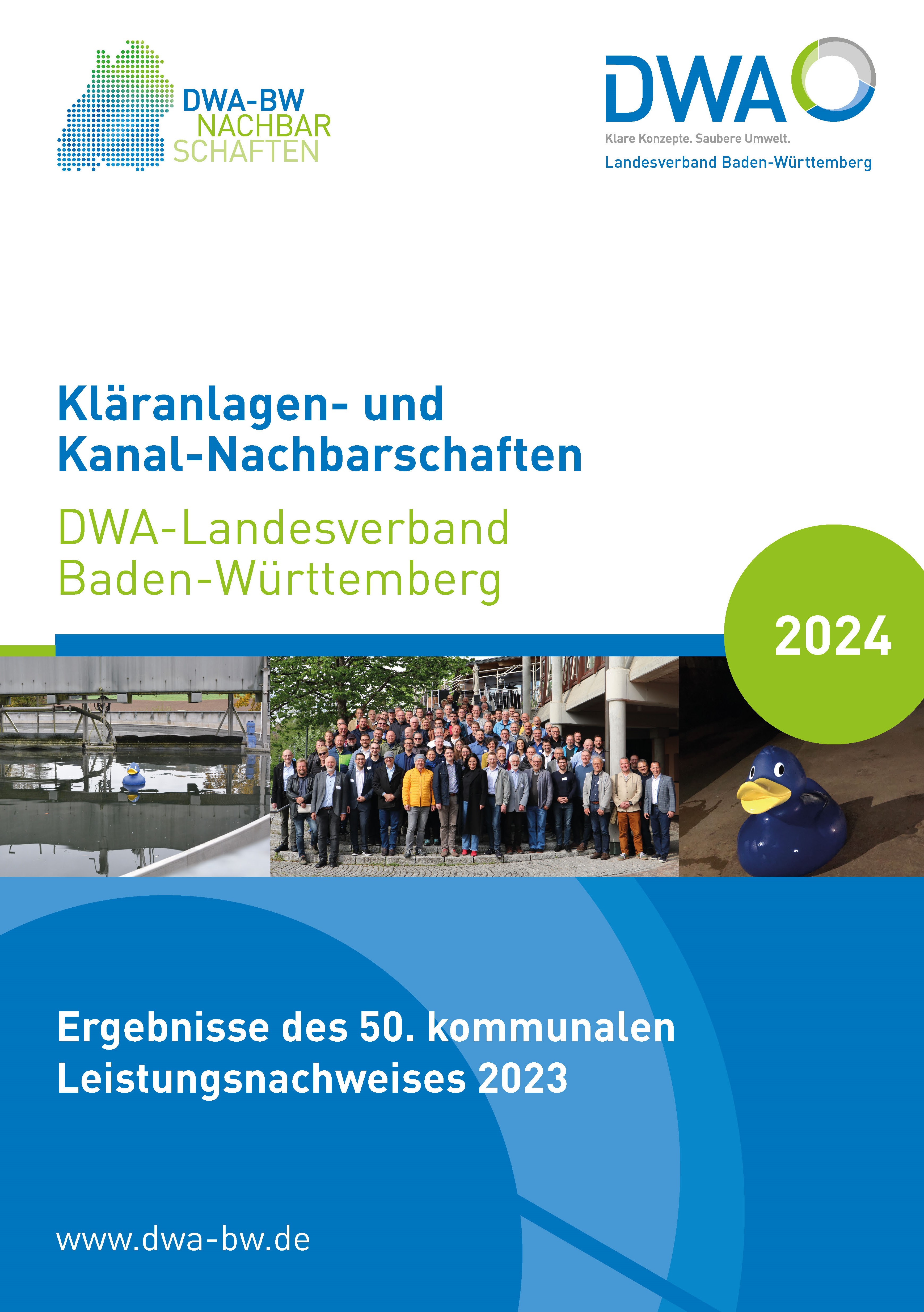 Cover des Fachbuches Kläranlagen- und Kanal-Nachbarschaften Baden-Württemberg 2024 - Ergebnisse des 50. kommunalen Leistungsnachweises.